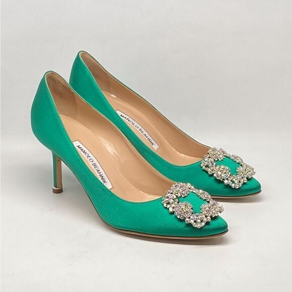 Manolo Blahnik Hangisi 70MM Embellished Satin Pumps size 36.5 - Picture 2 of 14